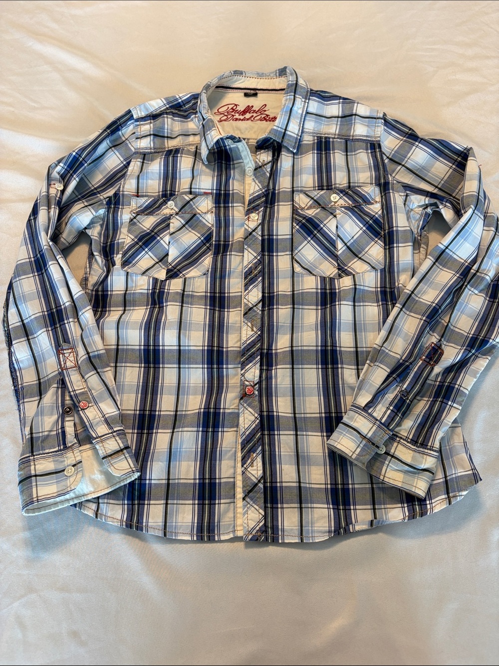 Buffalo David Bitton Blue and White Plaid Men’s Button-Down Shirt